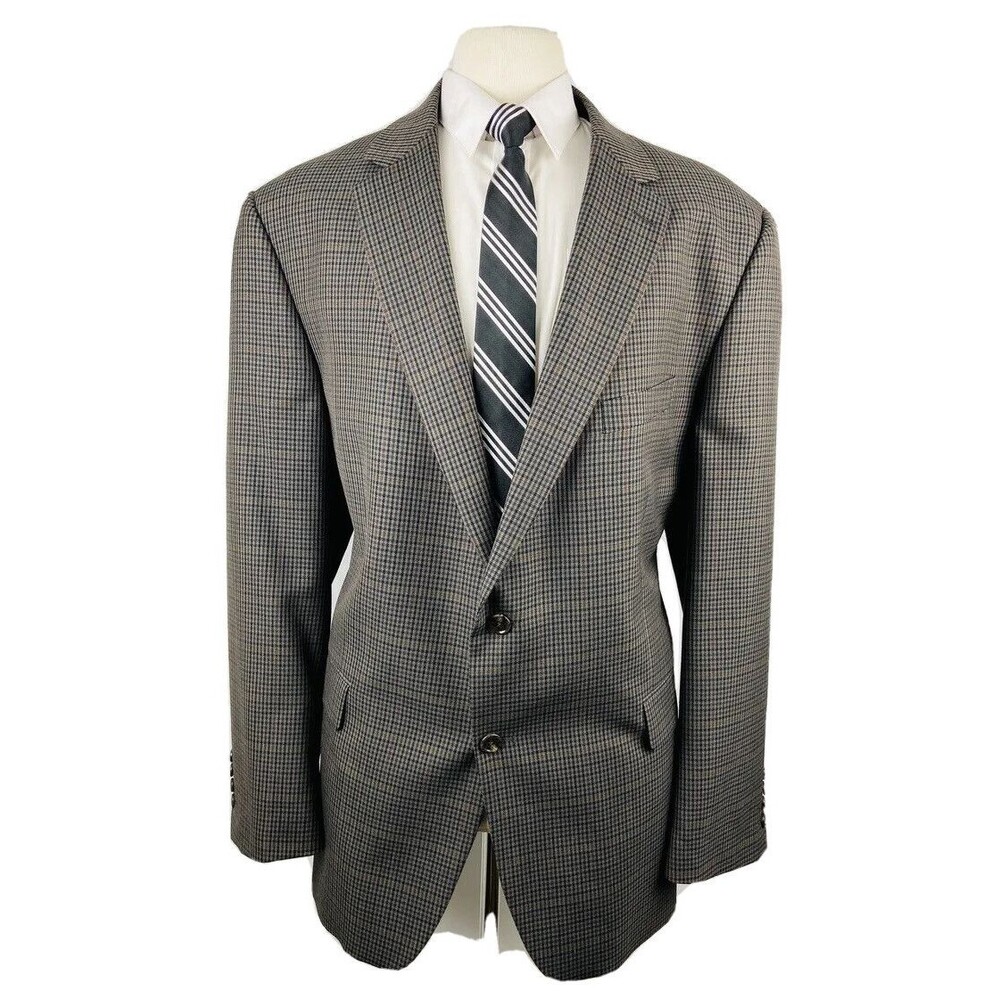 WELLINGTON Mens 50R Gray Check Super Soft Blazer Sport Coat Suit Jacket